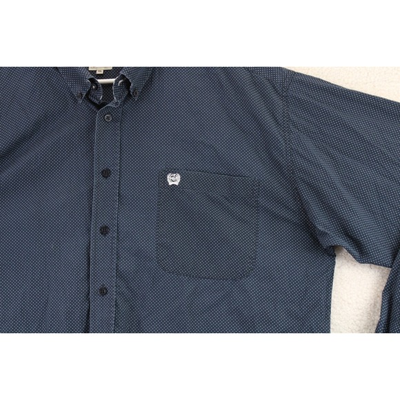 Cinch Mens Long Sleeve Blue Dotted Button Up Shirt XL - Picture 4 of 15